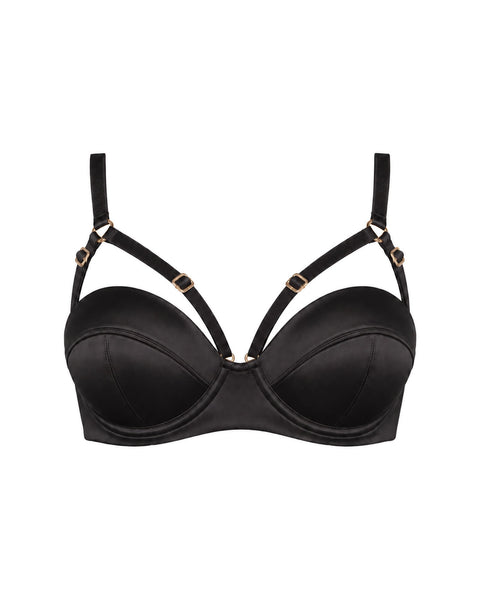 Silk Longline Bra in Black