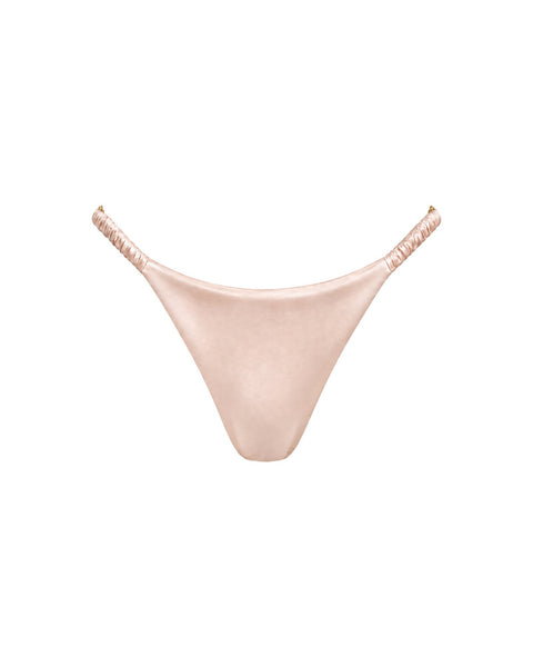 Ruched Silk Thong in Pink Champagne