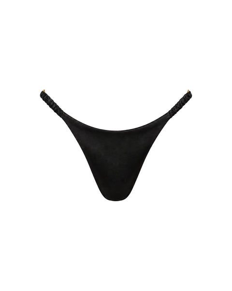 Ruched Silk Thong in Black