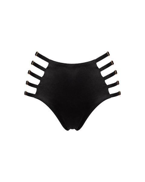 Strappy High-Waist Silk Panty in Black