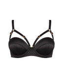 Silk Longline Bra in Black, caged straps, front view