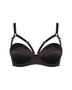 Silk Longline Bra in Black, caged straps, front view