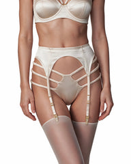 Silk Garter Belt in Pink Champagne, front view