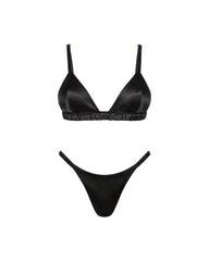 Black silk lingerie set, front view