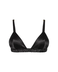 Silk Triangle Bra in Black, front view
