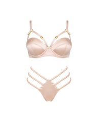 Pink Champagne silk lingerie set, front view