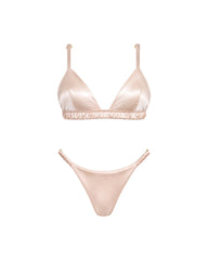 Pink Champagne silk lingerie set, front view