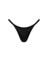 Ruched Silk Thong in Black, front view