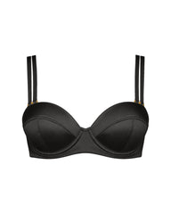 Silk Longline Bra in Black, classic double straps, front view
