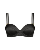 Silk Longline Bra in Black, classic double straps, front view