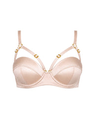 Silk Longline Bra in Pink Champagne, front view