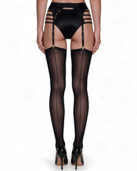Back-Seamed Stockings in Black, back view