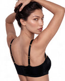 Silk Longline Bra in Black, back view