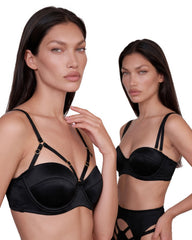 Silk Longline Bra in Black, two ways to wear, shown with two strap styles