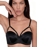 Silk Longline Bra in Black, alternate strap style, front view
