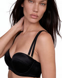 Silk Longline Bra in Black, side view