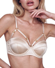 Silk Longline Bra in Pink Champagne, alternate strap style, front view