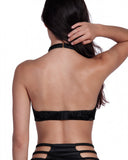 Silk Push-Up Bra in Black, halter strap style, back view