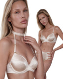 Silk Push-Up Bra in Pink Champagne, two ways to wear, shown with standard straps and halter straps