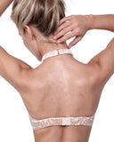 Silk Push-Up Bra in Pink Champagne, halter strap style, back view