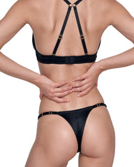 Ruched Silk Thong in Black, back view