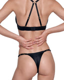 Ruched Silk Thong in Black, back view