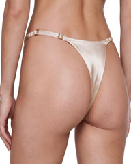 Ruched Silk Thong in Pink Champagne, back view