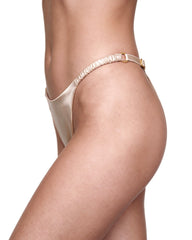 Ruched Silk Thong in Pink Champagne, side view