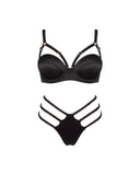 Black Silk Longline Bra and Strappy Thong, front view