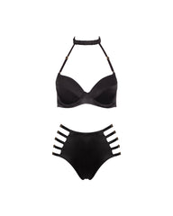 Black silk lingerie set, front view
