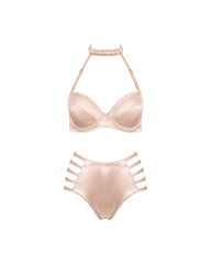 Pink Champagne silk lingerie set, front view