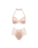Pink Champagne silk lingerie set, front view