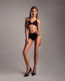 Black Heart Lingerie Eclipse strappy high waist panty in black, featuring a sleek high-rise fit with side strap detailing