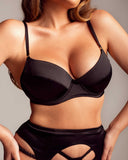 Close-up of the Eclipse Convertible Push Up Bra highlighting smooth silk fabric and supportive underwire cups.